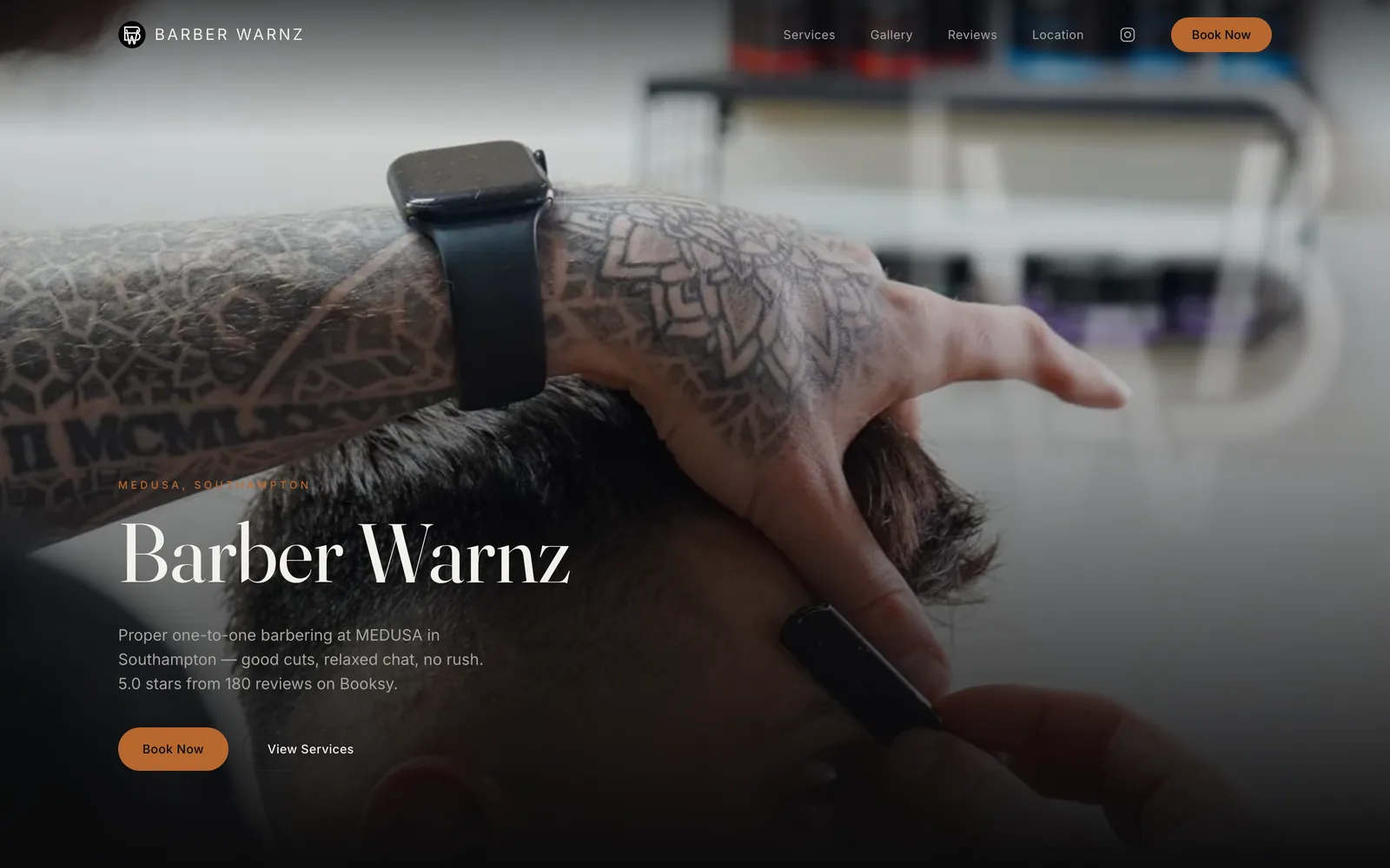 Barber Warnz website preview on desktop