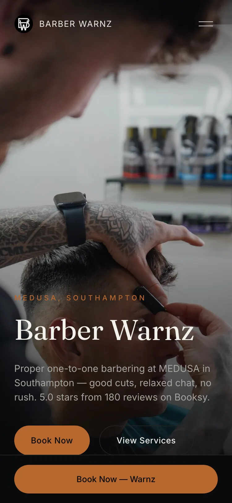 Barber Warnz website preview on mobile