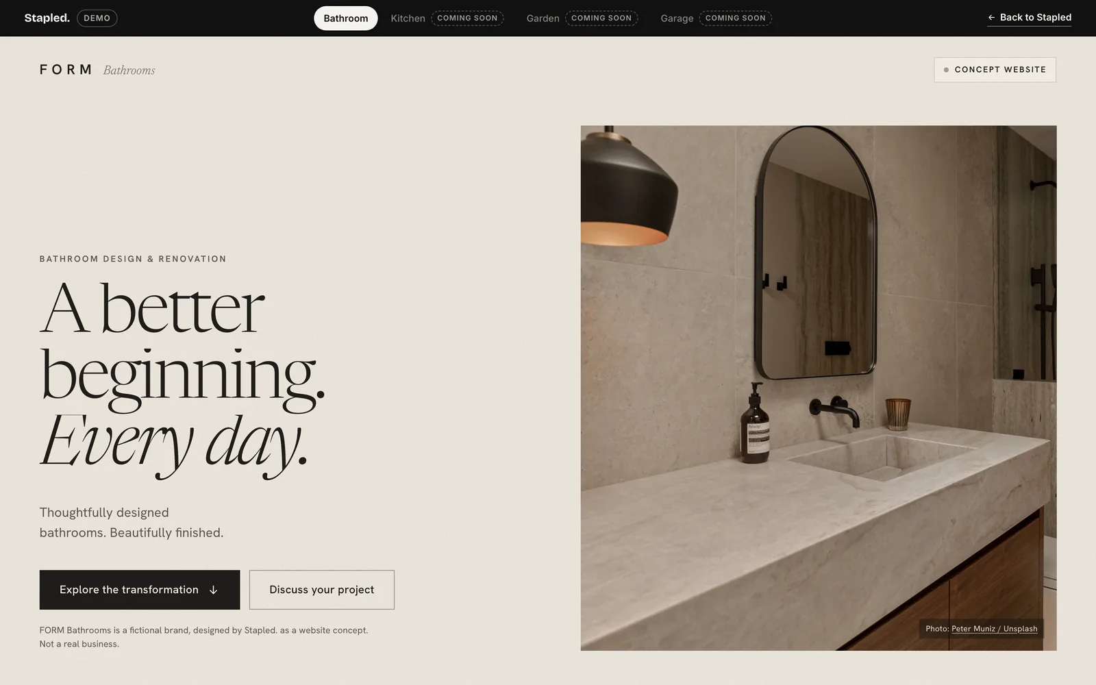 Bathroom renovation — interactive concept, shown on desktop